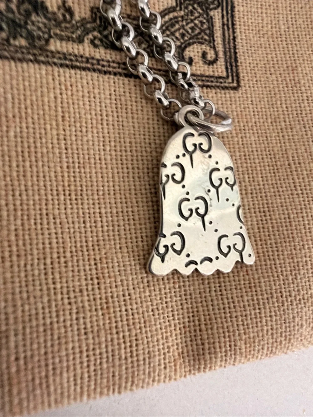 Gucci Silver Ghost Pendant Necklace
